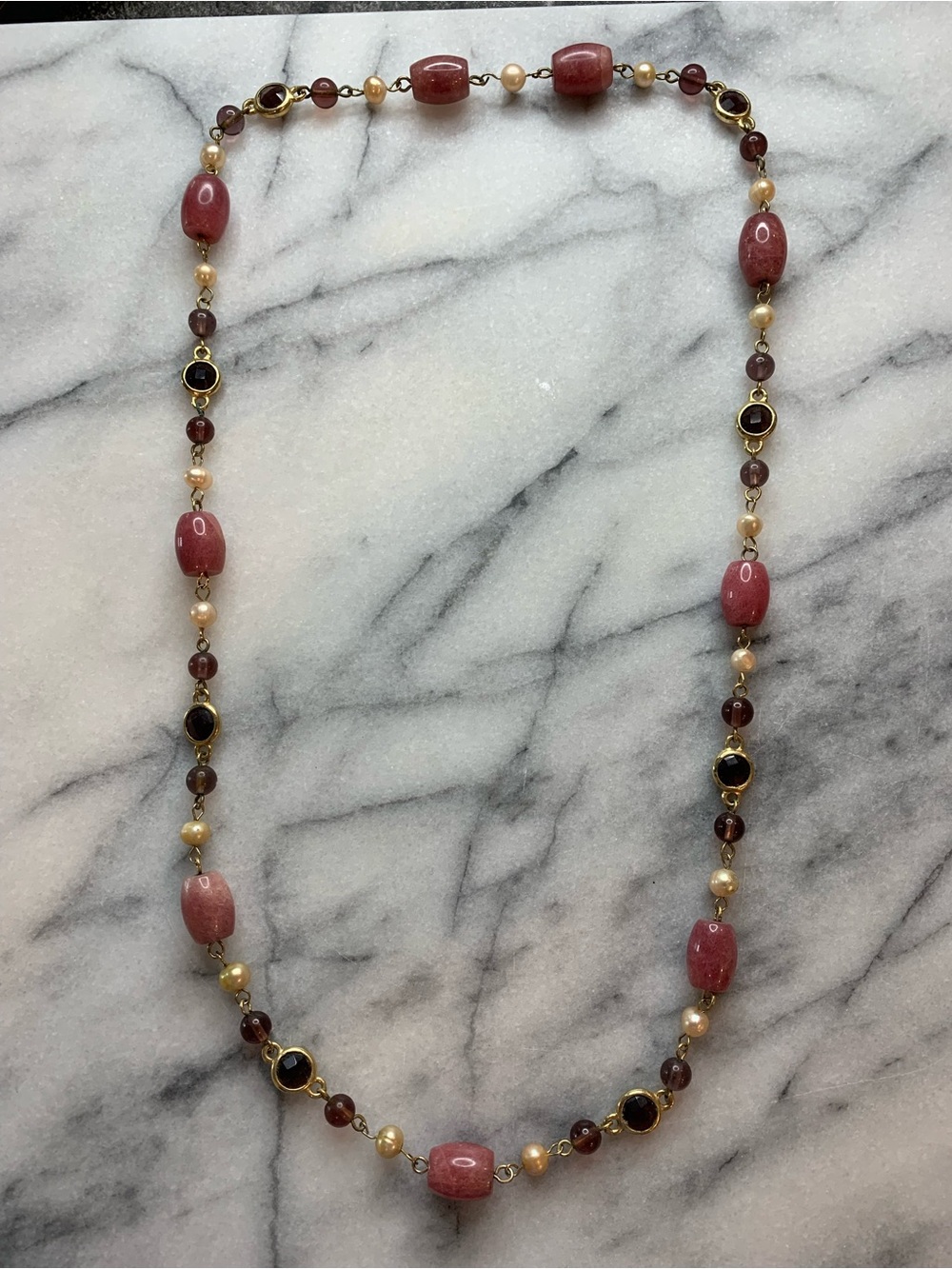 Ann Taylor Pink and Gold Beaded Long Necklace - Picture 7 of 7